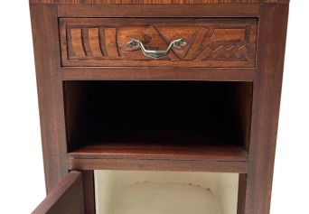 Two Art Deco Nightstands or Bedside Tables with Multi-Colored Marble Tops, 1930s